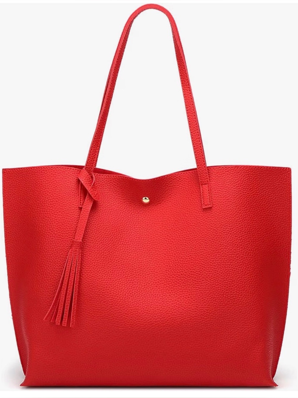 Red Faux Leather Soft Tote Bag with Tassel